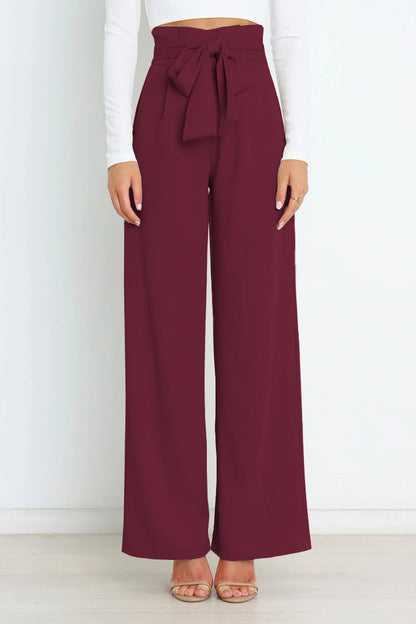 THELMA | High-waisted broek met strikceintuur en wijde pijpen