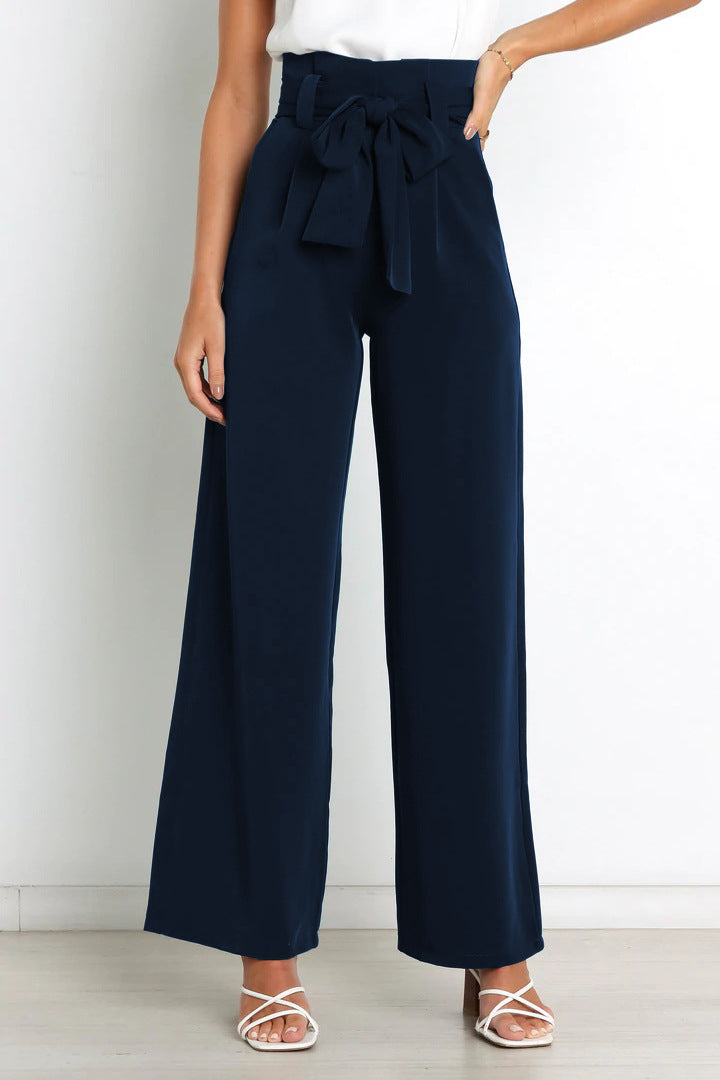 THELMA | High-waisted broek met strikceintuur en wijde pijpen