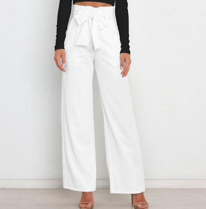 THELMA | High-waisted broek met strikceintuur en wijde pijpen