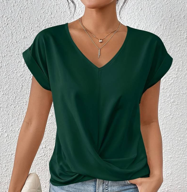 JANET | Elegante V-hals top met gewikkelde zoom