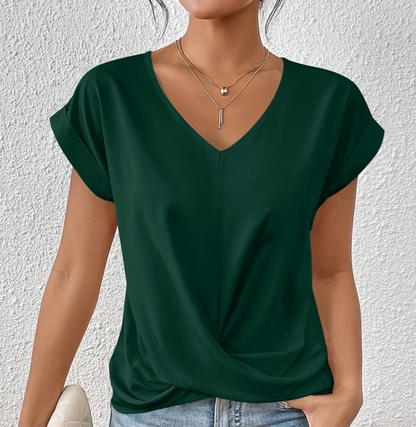 JANET | Elegante V-hals top met gewikkelde zoom