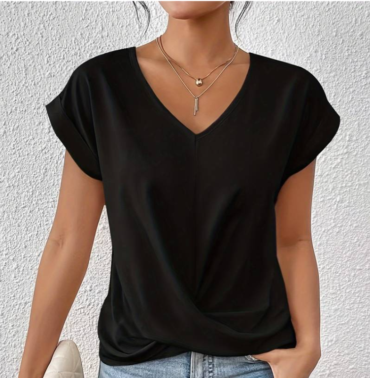 JANET | Elegante V-hals top met gewikkelde zoom
