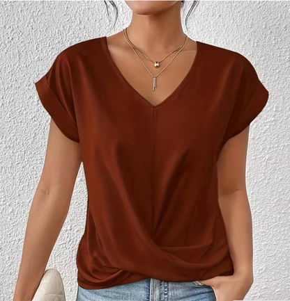 JANET | Elegante V-hals top met gewikkelde zoom