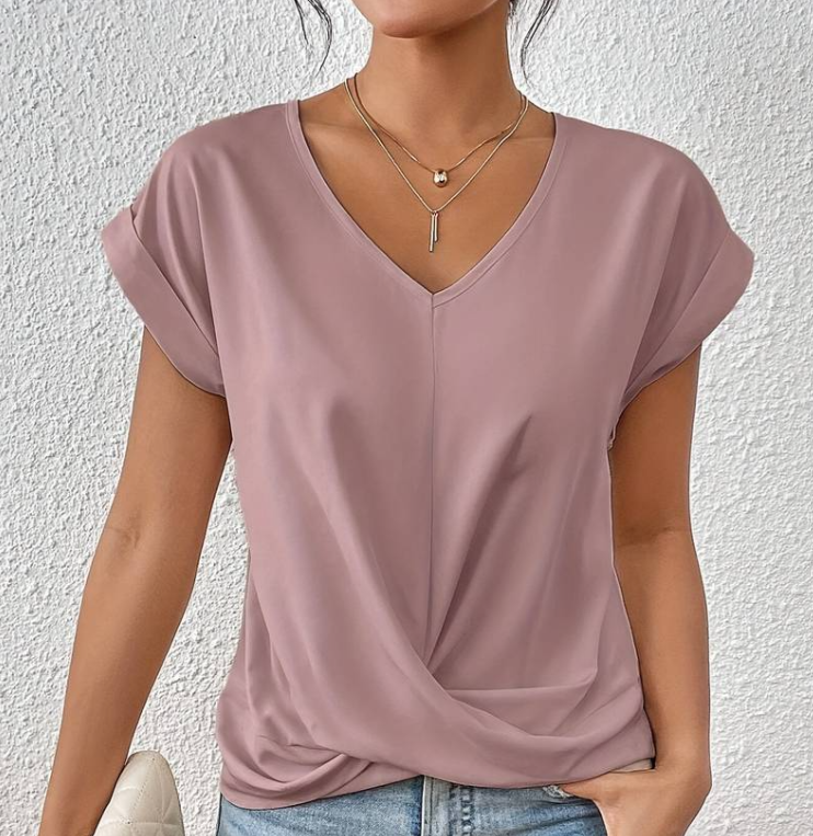 JANET | Elegante V-hals top met gewikkelde zoom