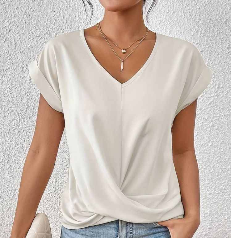 JANET | Elegante V-hals top met gewikkelde zoom