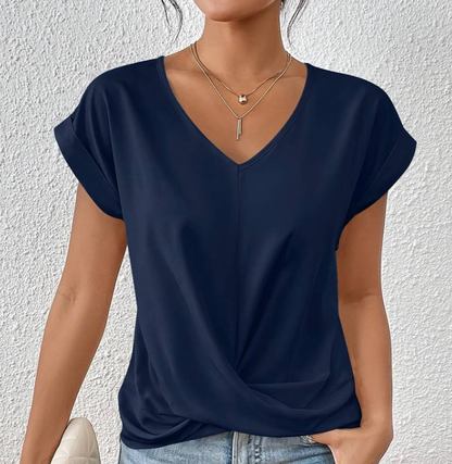 JANET | Elegante V-hals top met gewikkelde zoom