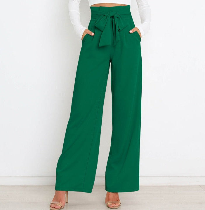 THELMA | High-waisted broek met strikceintuur en wijde pijpen