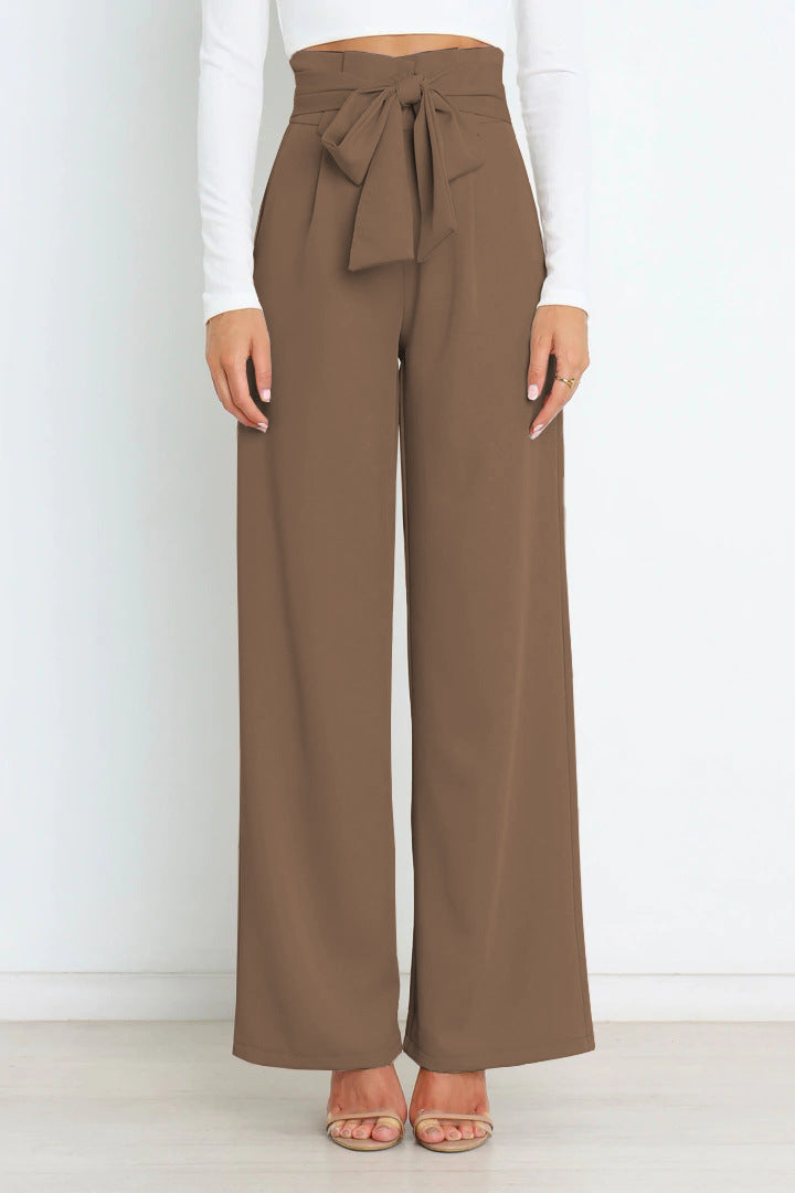 THELMA | High-waisted broek met strikceintuur en wijde pijpen