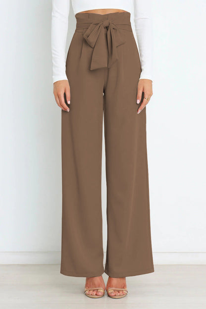 THELMA | High-waisted broek met strikceintuur en wijde pijpen