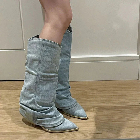 DENVER | Trendy Denim Slouch Boots
