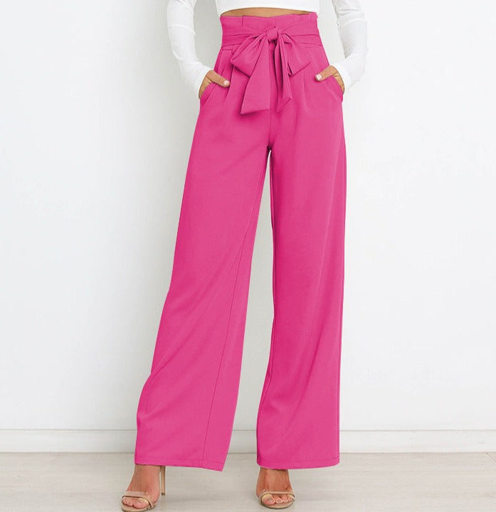 THELMA | High-waisted broek met strikceintuur en wijde pijpen