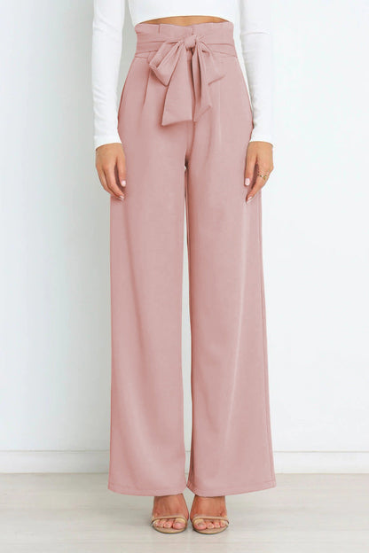 THELMA | High-waisted broek met strikceintuur en wijde pijpen