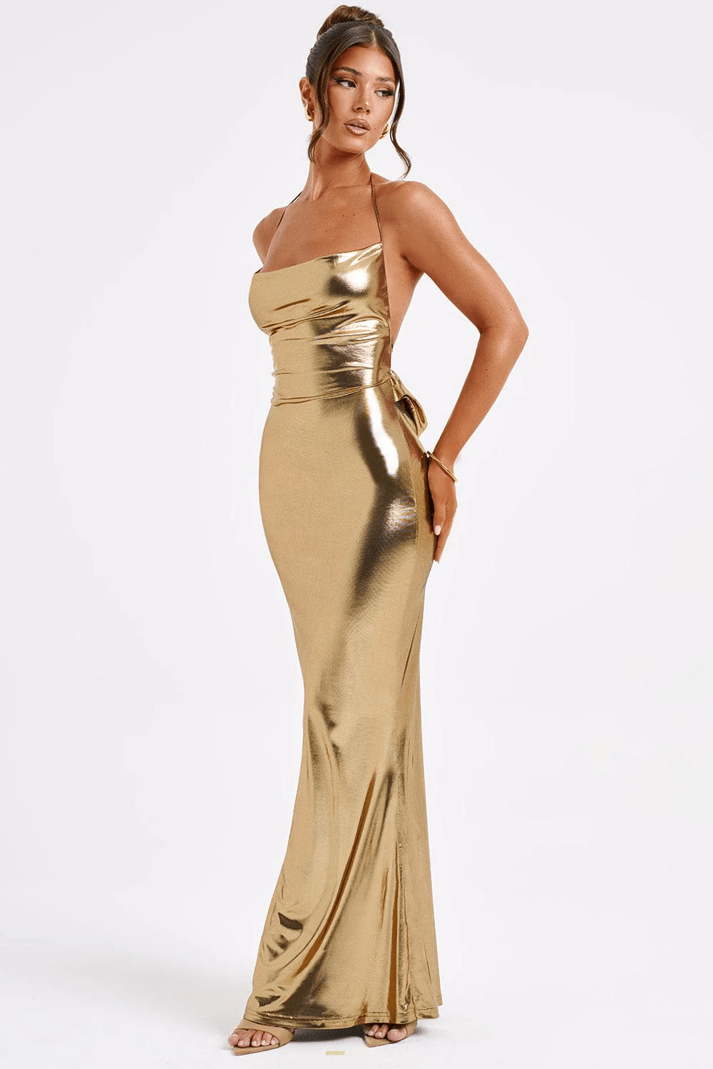 MARISSA | Metallic maxi-jurk met lage rug
