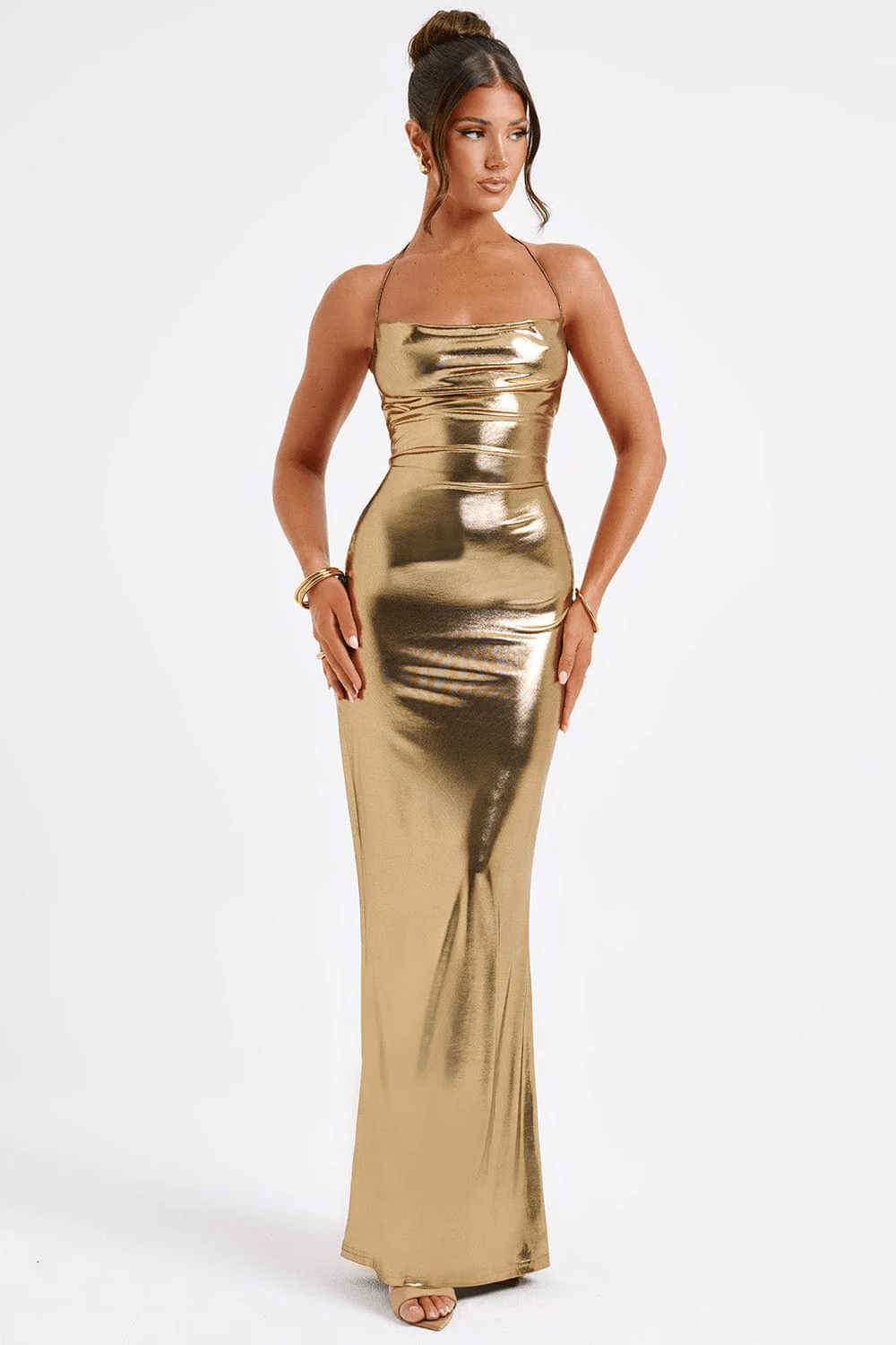 MARISSA | Metallic maxi-jurk met lage rug