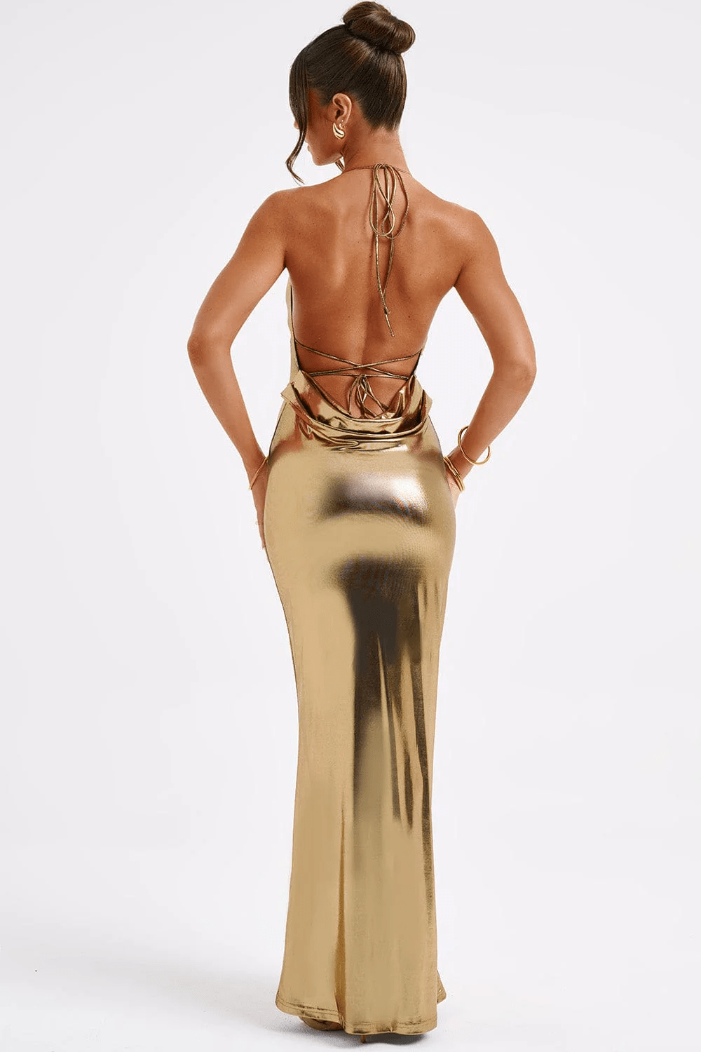 MARISSA | Metallic maxi-jurk met lage rug