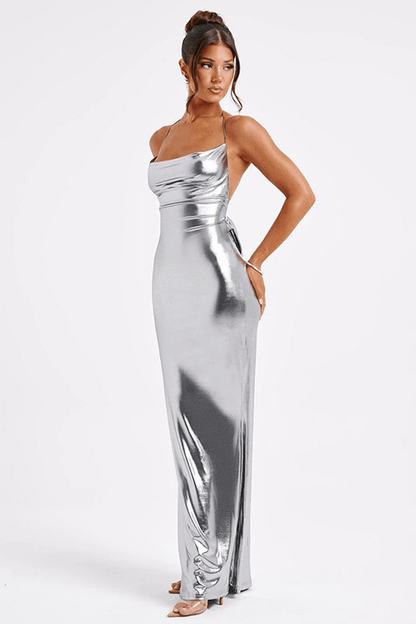 MARISSA | Metallic maxi-jurk met lage rug