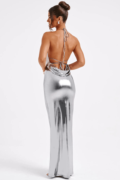 MARISSA | Metallic maxi-jurk met lage rug