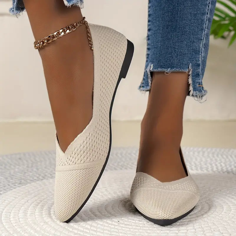 NOCTAVIA | Elegante Gebreide Flats met Spitse Neus
