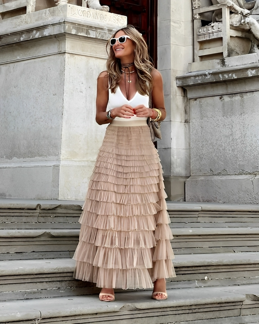 URSULA | Elegante plissé maxi rok met zomerse flair