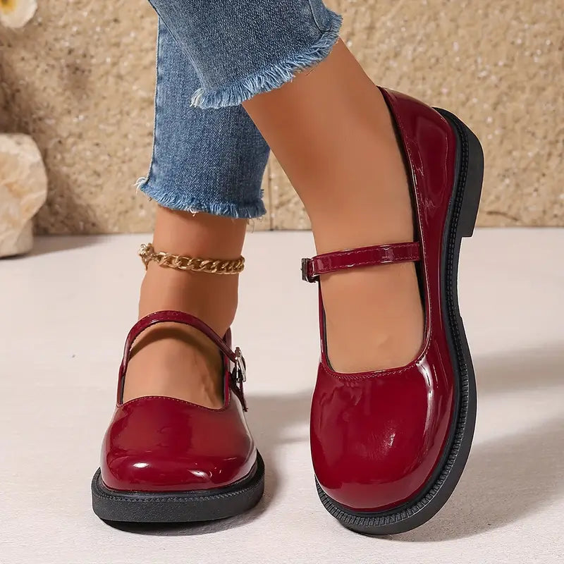 ELARA | Vintage-Inspired Leren Flats met Enkelriempje