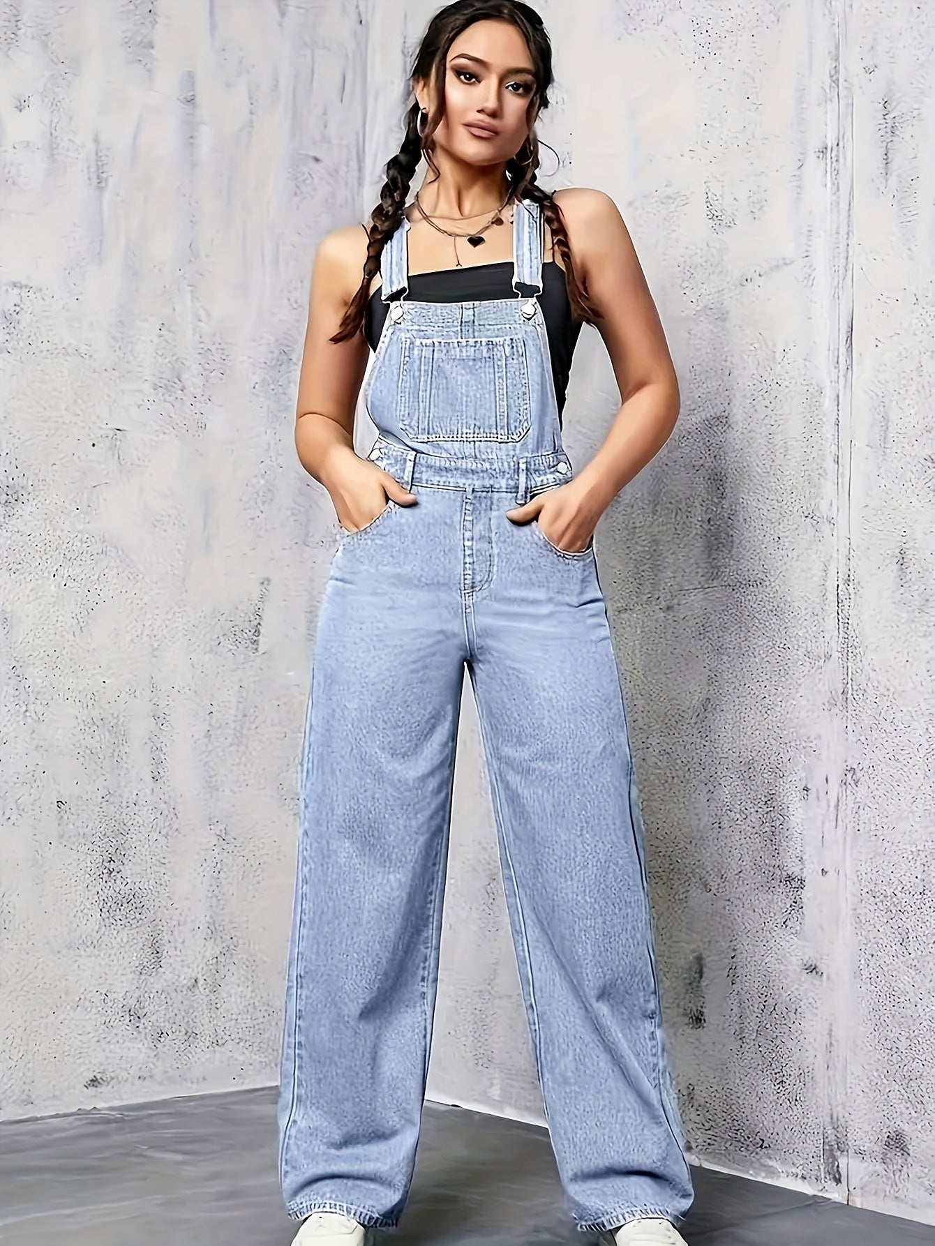 ROSARIO | Denim overall met wijde pijpen