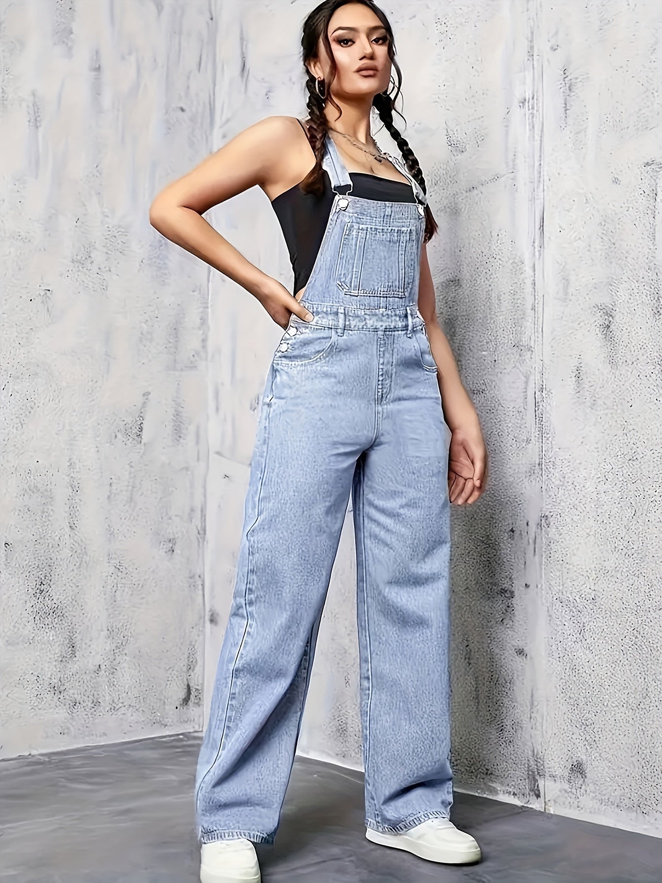 ROSARIO | Denim overall met wijde pijpen