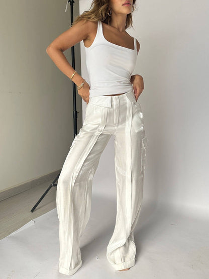 OLALLA | Glitter Wijde Pantalon met Taillekoord