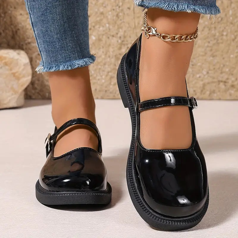 ELARA | Vintage-Inspired Leren Flats met Enkelriempje
