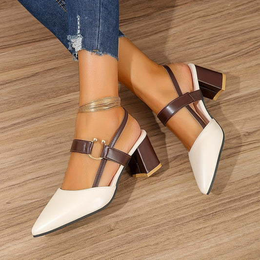 ELIGIA | Blokhak Schoenen - Elegante Dames Slingback met Spitse Neus