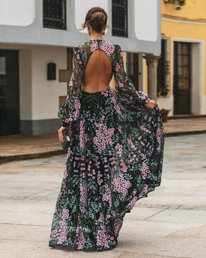 RAFAELA | Zomerse Maxi Jurk met Open Rug & Bloemenprint