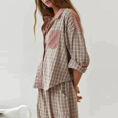 OLGINHA | Geruite Pyjama Set met Lange Mouwen