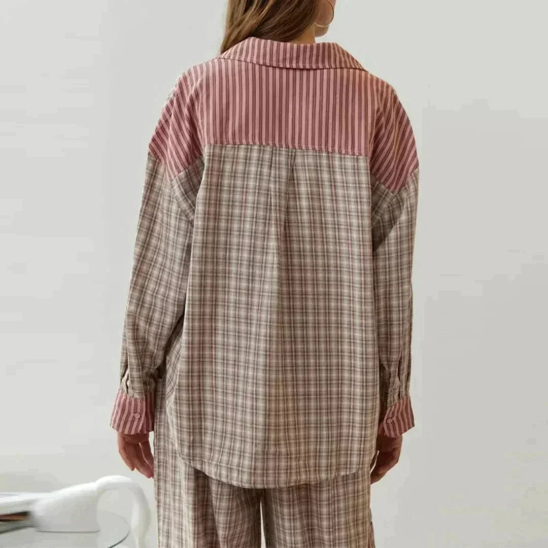 OLGINHA | Geruite Pyjama Set met Lange Mouwen