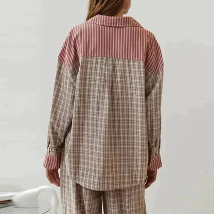 OLGINHA | Geruite Pyjama Set met Lange Mouwen