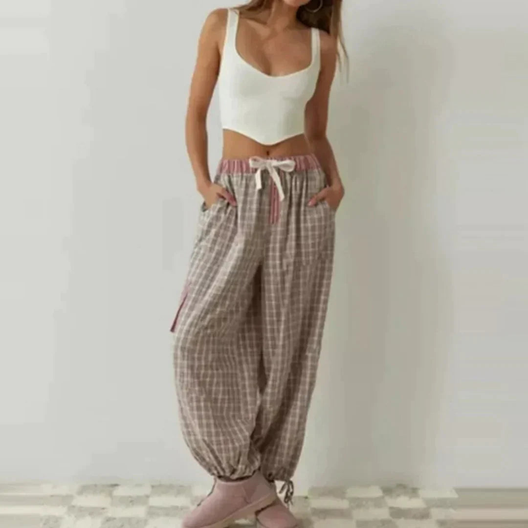 OLGINHA | Geruite Pyjama Set met Lange Mouwen