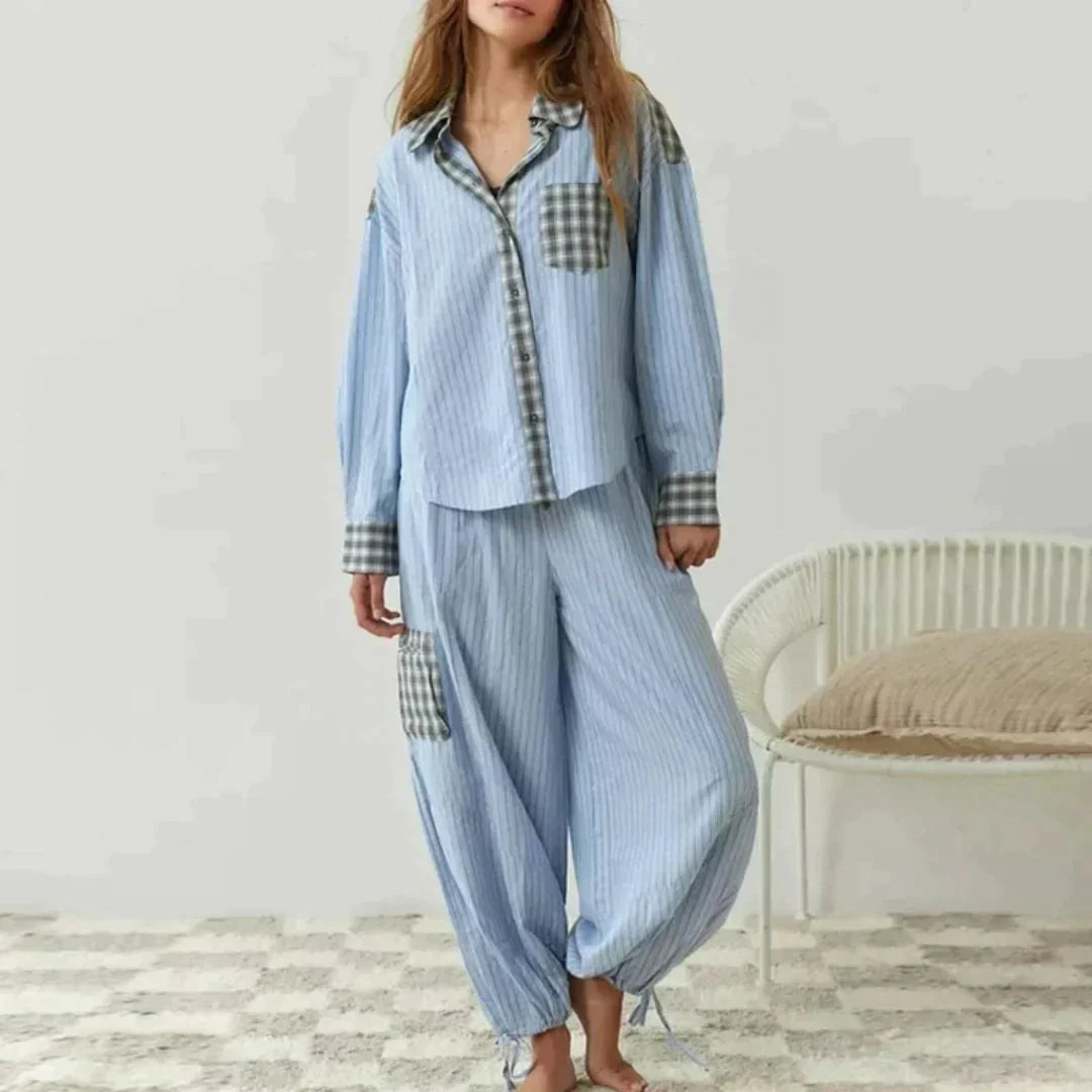 OLGINHA | Geruite Pyjama Set met Lange Mouwen