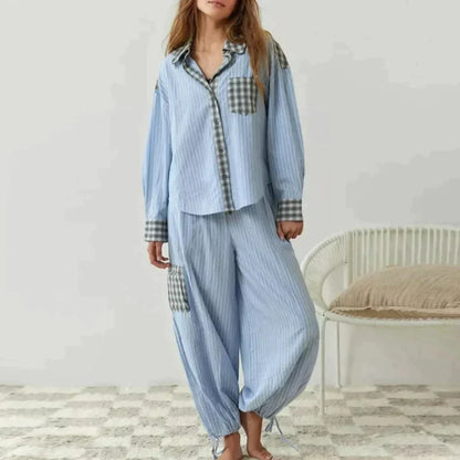 OLGINHA | Geruite Pyjama Set met Lange Mouwen