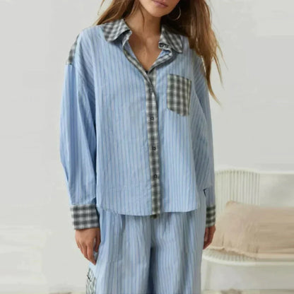 OLGINHA | Geruite Pyjama Set met Lange Mouwen
