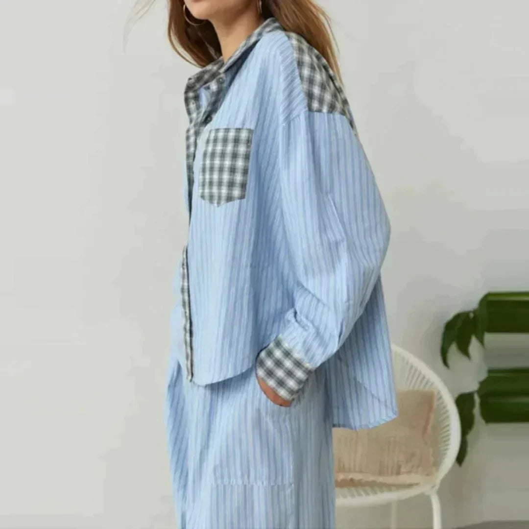 OLGINHA | Geruite Pyjama Set met Lange Mouwen
