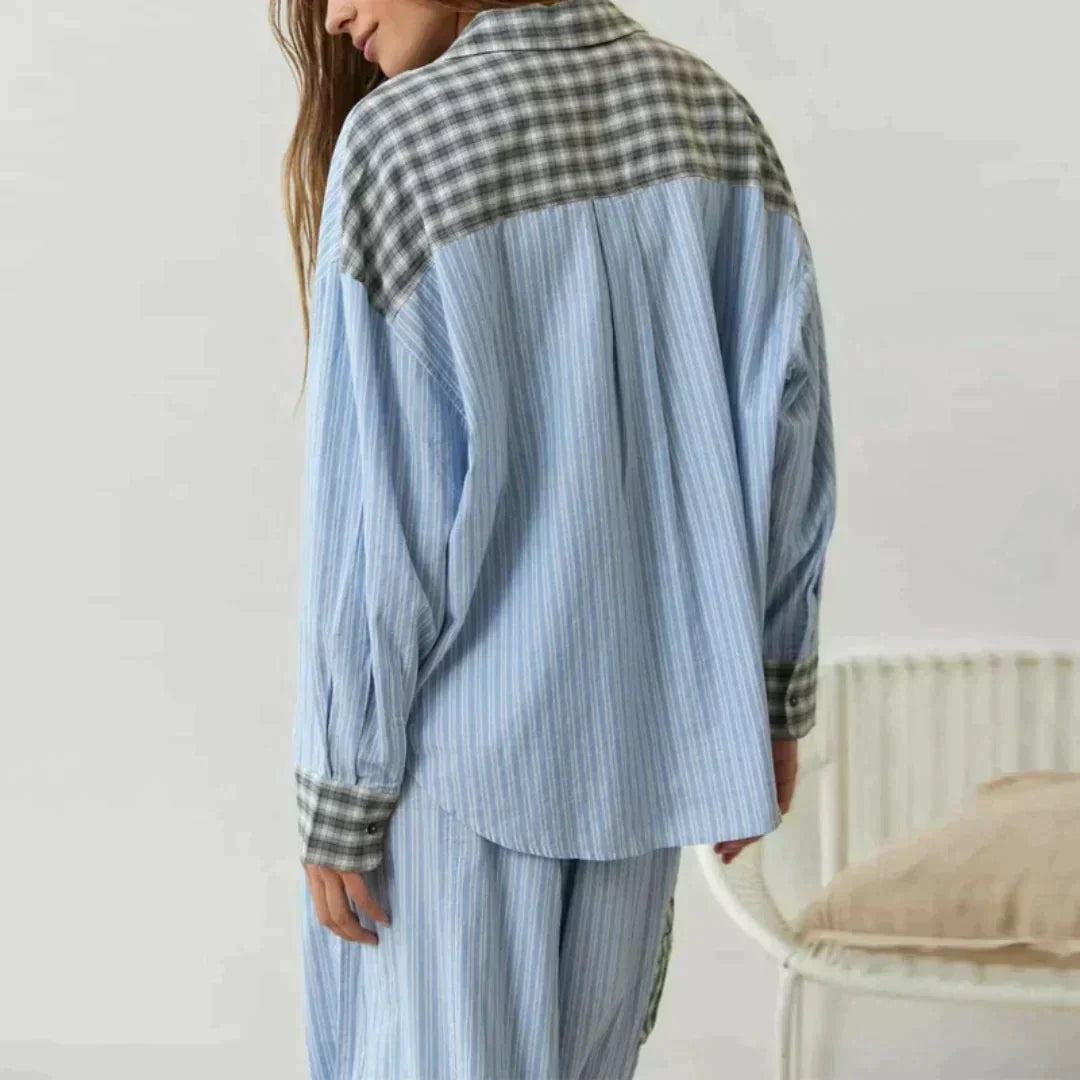 OLGINHA | Geruite Pyjama Set met Lange Mouwen