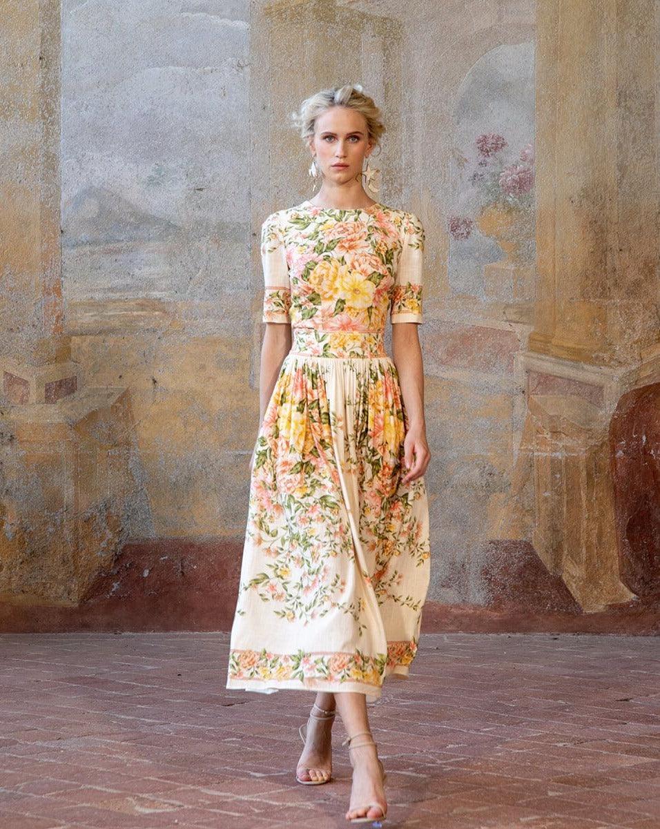 ERLINDA | Bloemen midi-jurk met elegante flair