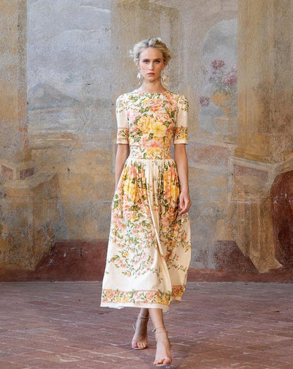 ERLINDA | Bloemen midi-jurk met elegante flair