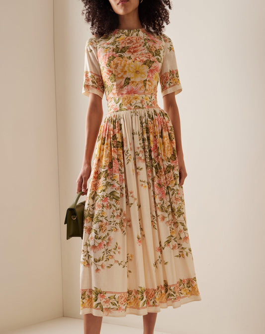 ERLINDA | Bloemen midi-jurk met elegante flair