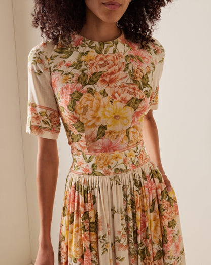 ERLINDA | Bloemen midi-jurk met elegante flair