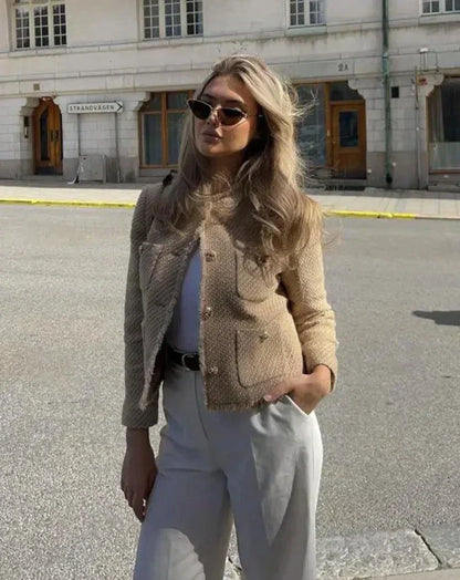 SAMARA | Beige Slim-Fit Jack met Elegante Details