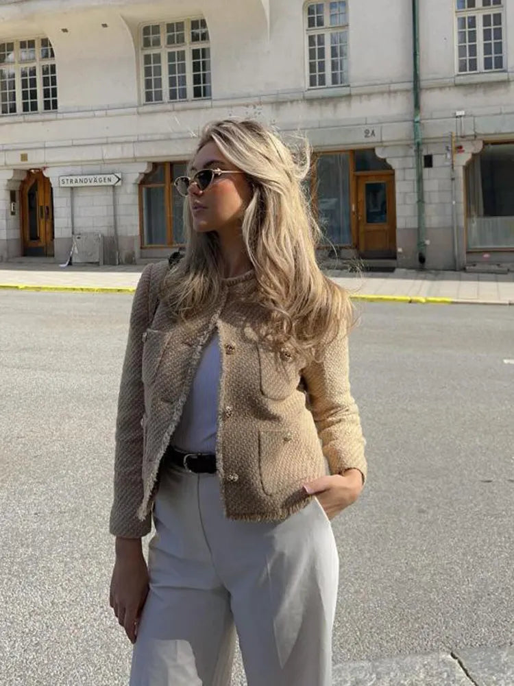 SAMARA | Beige Slim-Fit Jack met Elegante Details
