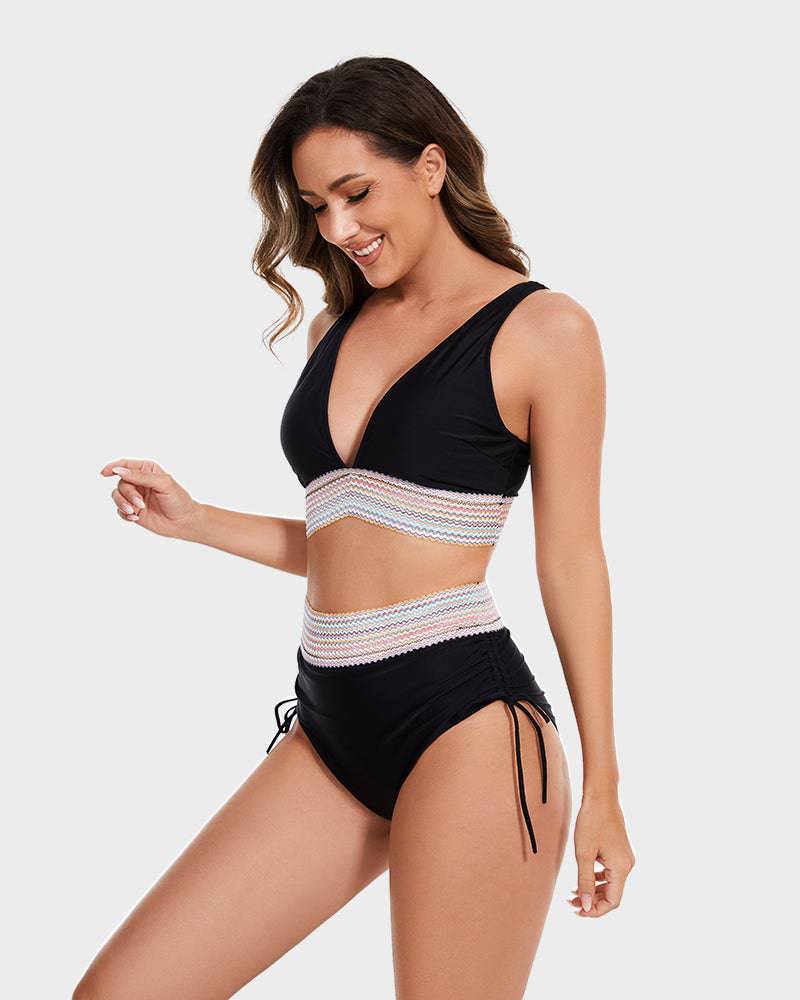 STEFANIE | High-Waist Bikini met Buikcontrole & Kleurblok Design