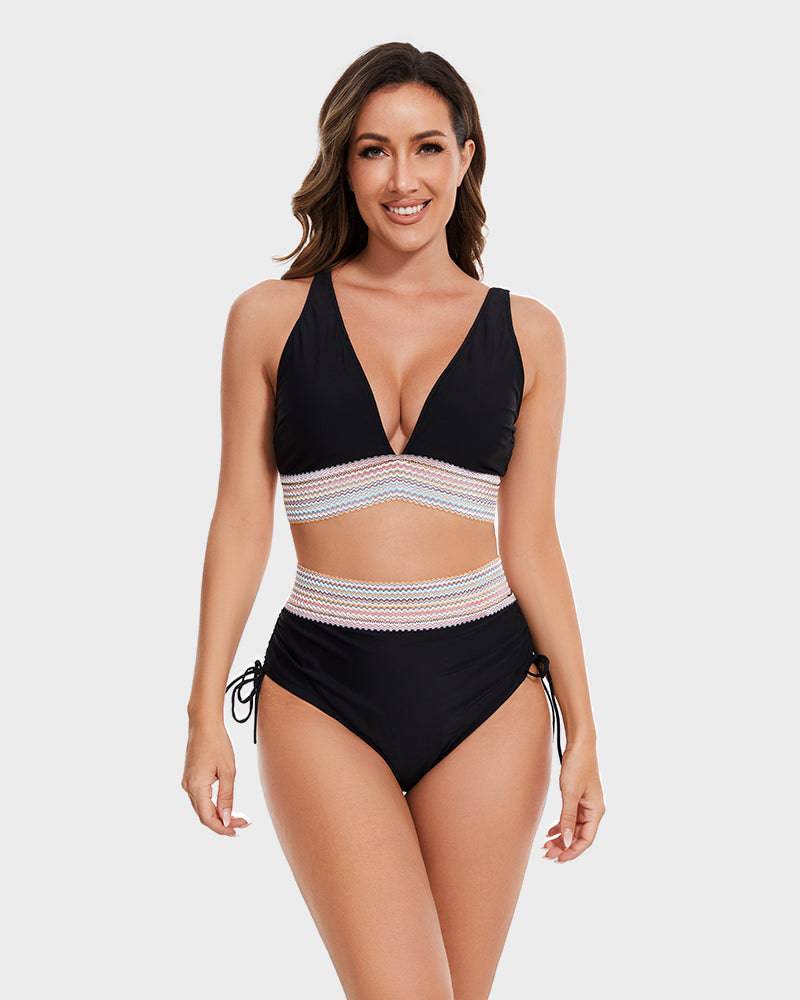 STEFANIE | High-Waist Bikini met Buikcontrole & Kleurblok Design